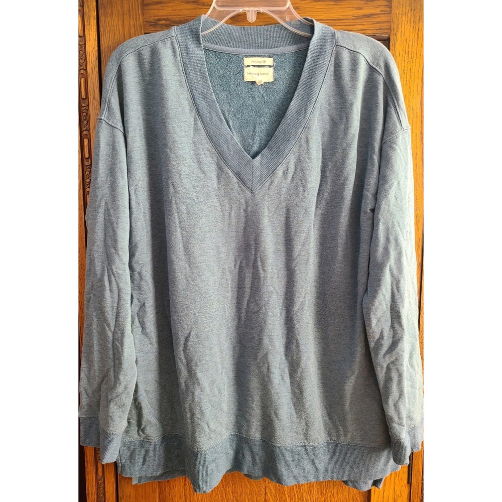Thread & Supply Blue Fusion Heather V-Neck Sweatshirt T1056ARKTS Womens Small
